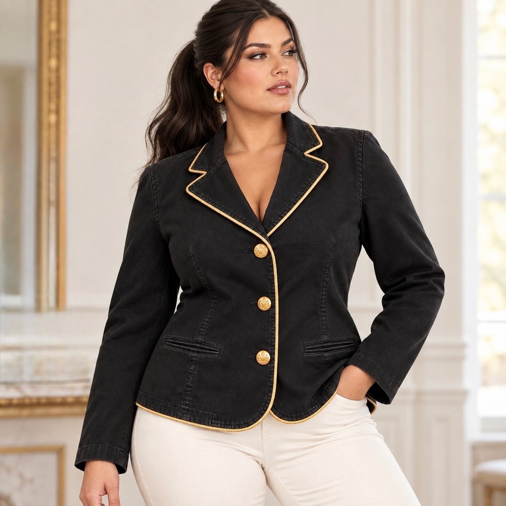 Lauren Jeans Co Ralph Lauren Black Blazer Gold Trim Crest Button Military Preppy